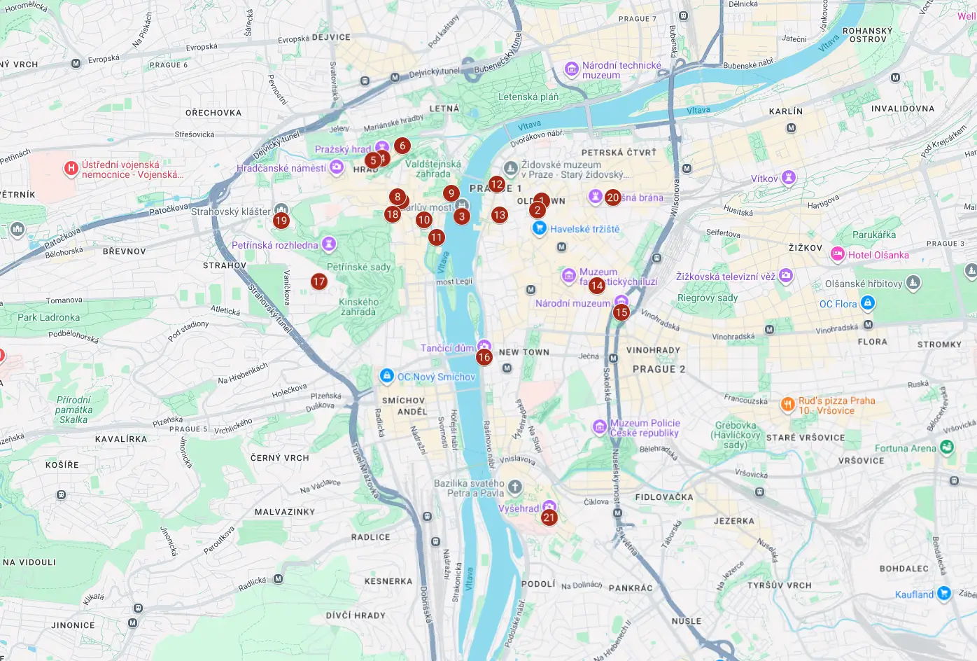 Harta obiective turistice Praga